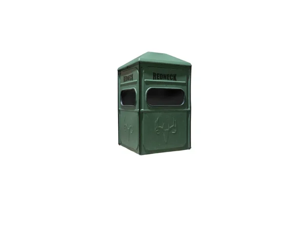 The 4X4 Solo Hunter is a green hunting blind featuring two rectangular windows and "REDNECK" printed above each—ideal for deer or bow hunting in the field. - Michigan Hunting Blinds