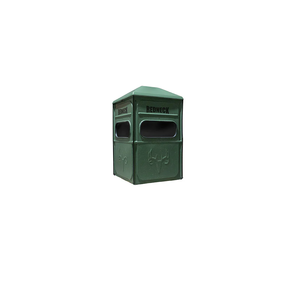 The 4X4 Solo Hunter is a green hunting blind featuring two rectangular windows and "REDNECK" printed above each—ideal for deer or bow hunting in the field. - Michigan Hunting Blinds